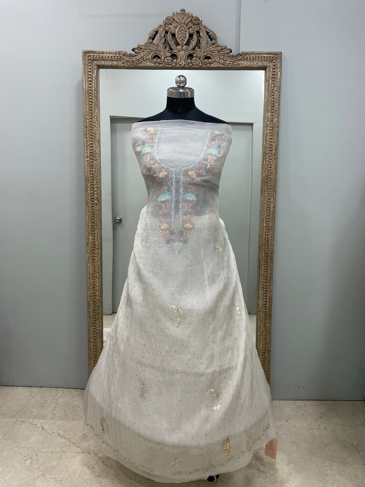 Pure Organza Straight With Heavy Mukaish And Parsi Work Off White 01