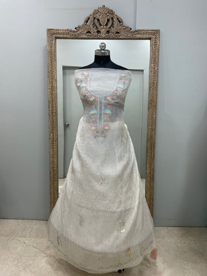 Pure Organza Straight With Heavy Mukaish And Parsi Work Off White 01