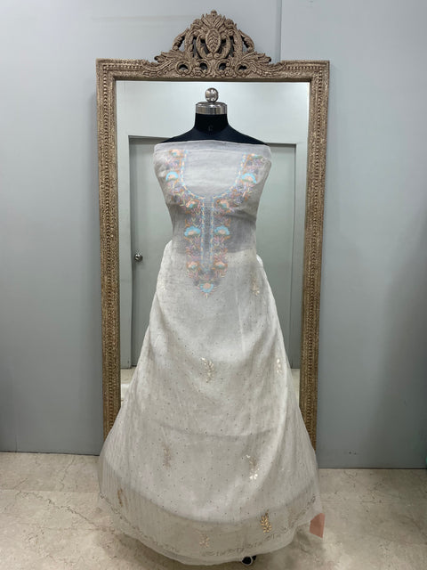 Pure Organza Straight With Heavy Mukaish And Parsi Work Off White 01