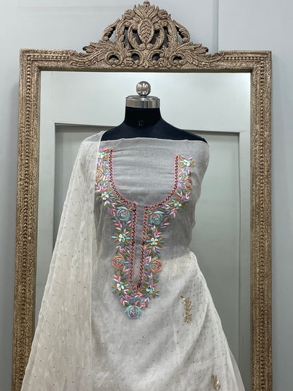 Pure Organza Straight With Heavy Mukaish And Parsi Work Off White 02