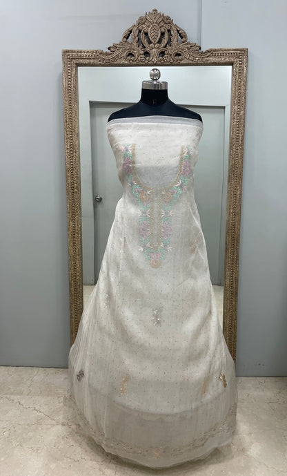 Pure Organza Straight With Heavy Mukaish And Parsi Work Off White 03