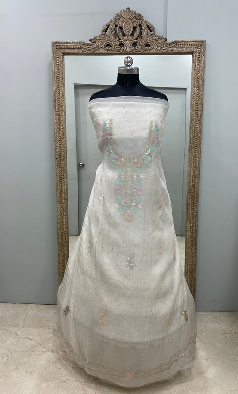 Pure Organza Straight With Heavy Mukaish And Parsi Work Off White 03