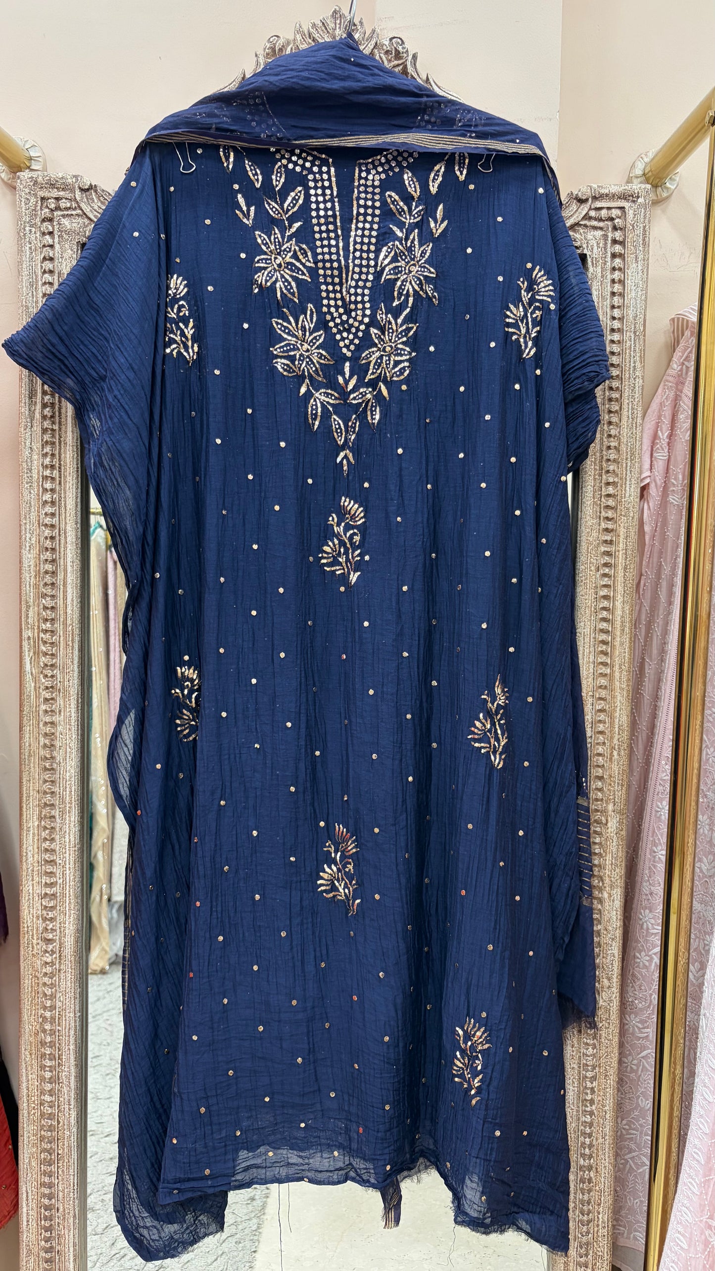 Pure Mul Cotton Straight Badla Work  With Dupatta Blue
