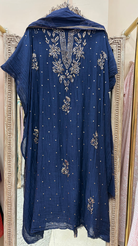 Pure Mul Cotton Straight Badla Work  With Dupatta Blue