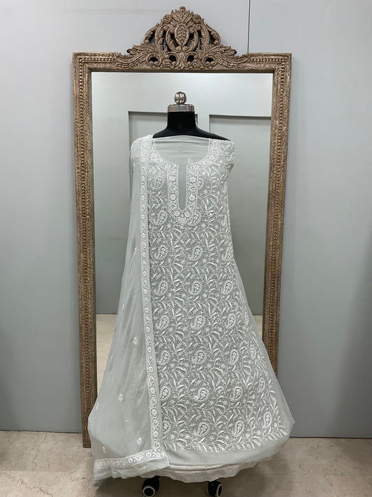 Pure Georgette Heavy Cutdana Pearl And Sequence Work Designer With Dupatta Green