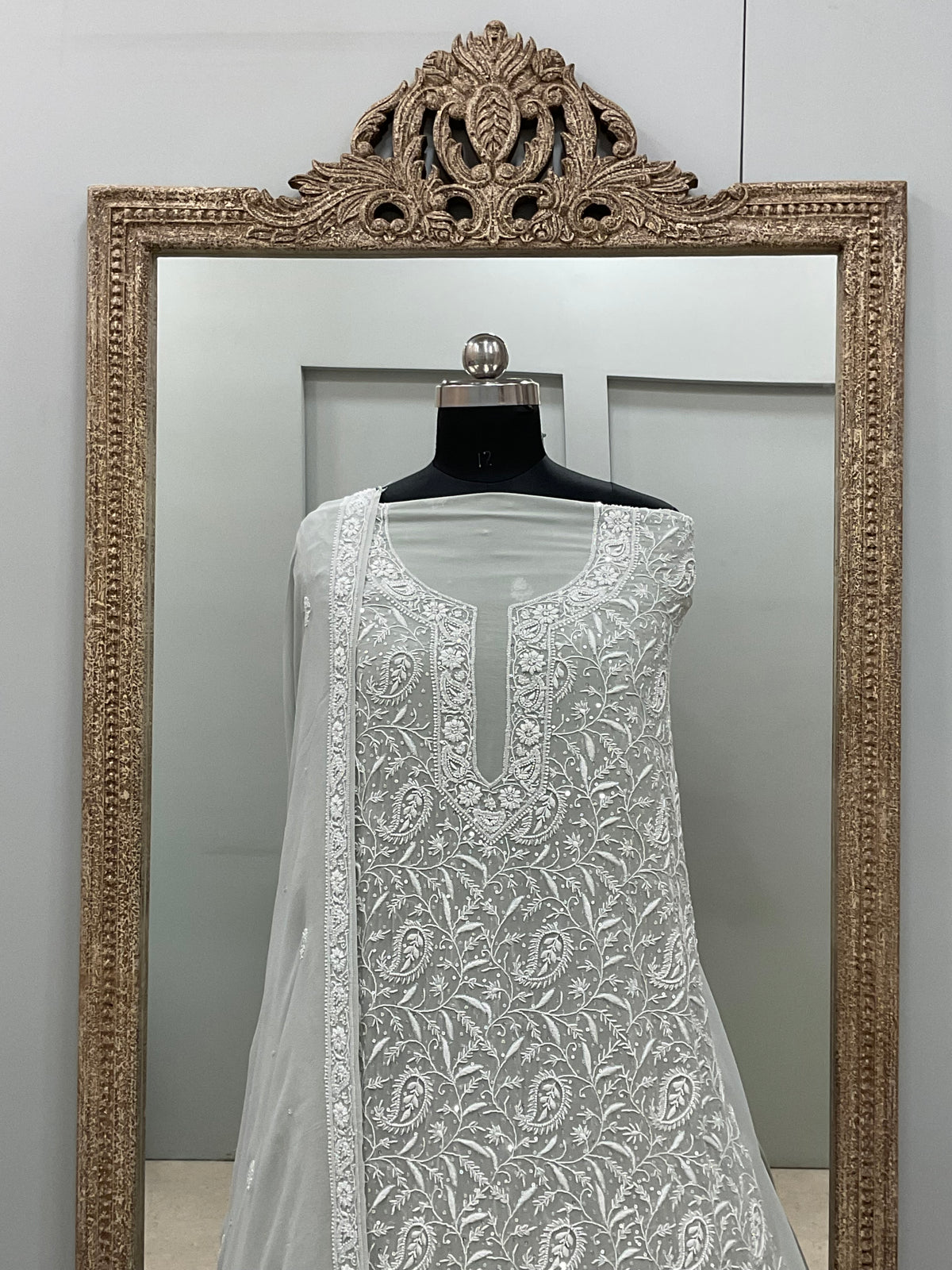 Pure Georgette Heavy Cutdana Pearl And Sequence Work Designer With Dupatta Green