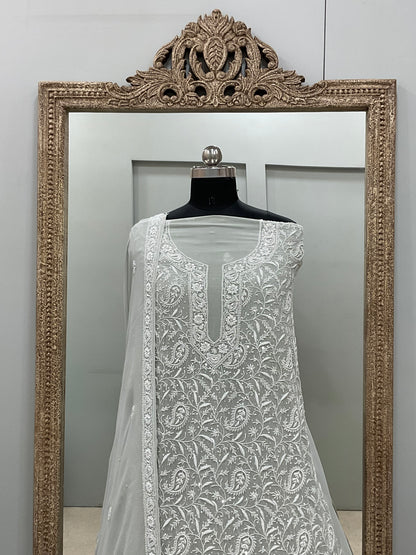 Pure Georgette Heavy Cutdana Pearl And Sequence Work Designer With Dupatta Green