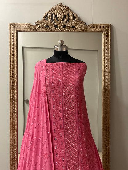 Pure Georgette Heavy Pearl Cutdana and Sequence Designer Pink