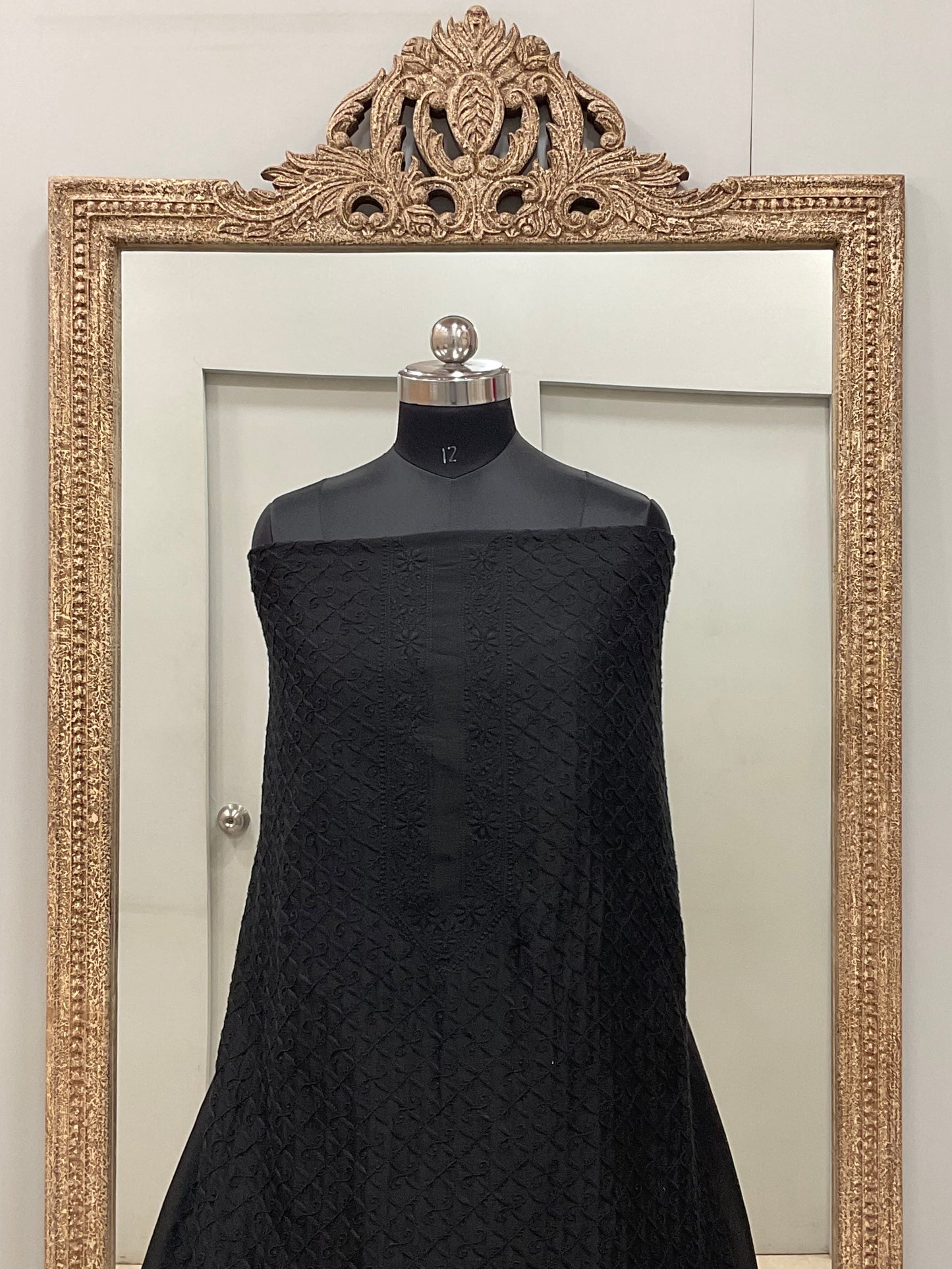 Gents Kurta Pure Chanderi Front Jaal Heavy Chicken Work Black