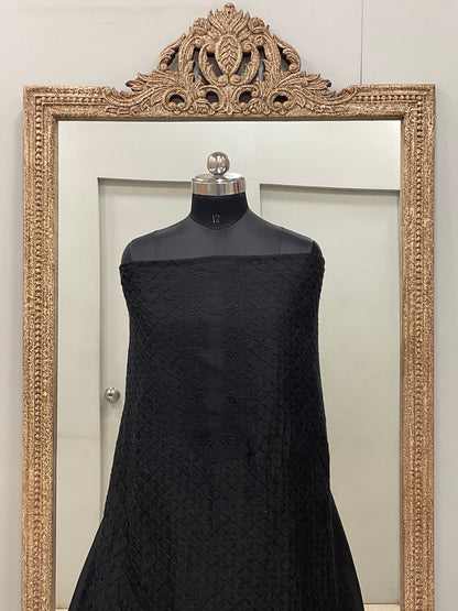 Gents Kurta Pure Chanderi Front Jaal Heavy Chicken Work Black
