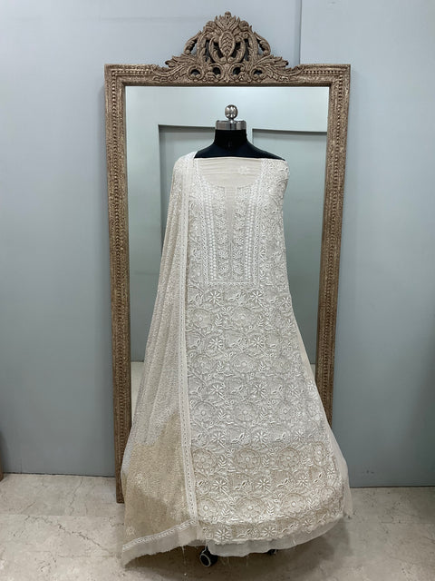 Superfine Pure Georgette Heavy Cutdana Pearl And Sequence Work Designer With  Dupatta Beige