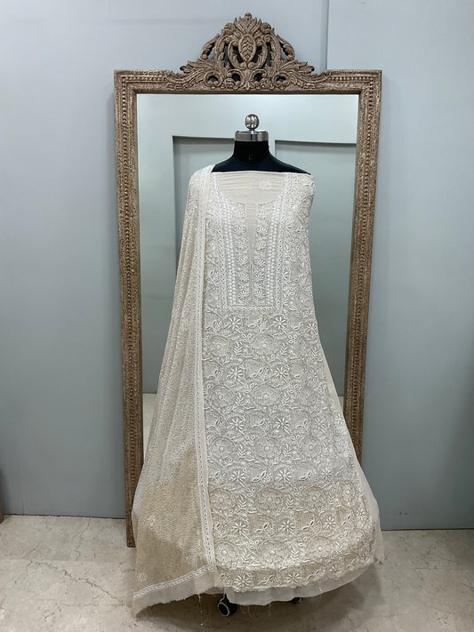Superfine Pure Georgette Heavy Cutdana Pearl And Sequence Work Designer With  Dupatta Beige