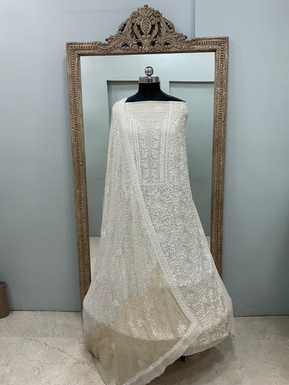 Superfine Pure Georgette Heavy Cutdana Pearl And Sequence Work Designer With  Dupatta Beige