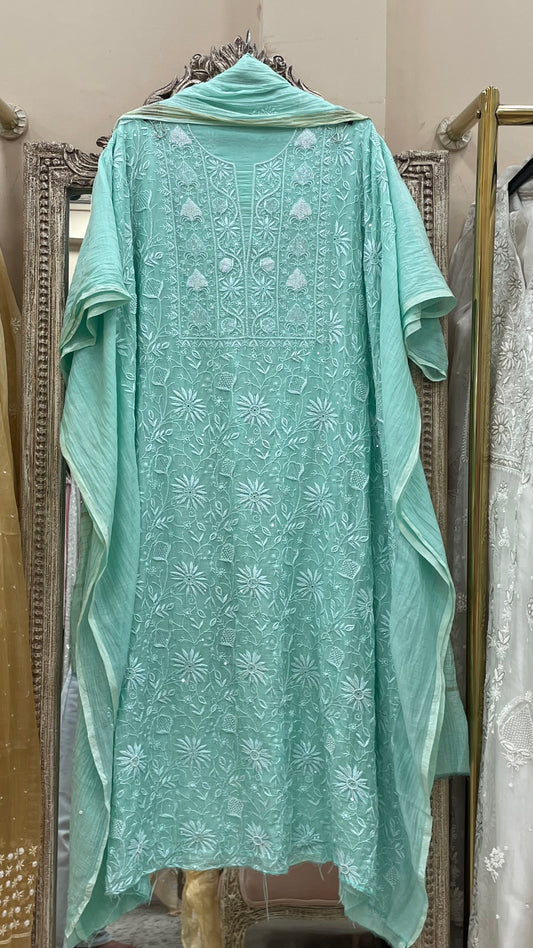 Pure Mulmul Cotton Semistiched Kurta Pearl And Addon Work With Dupatta Firoji