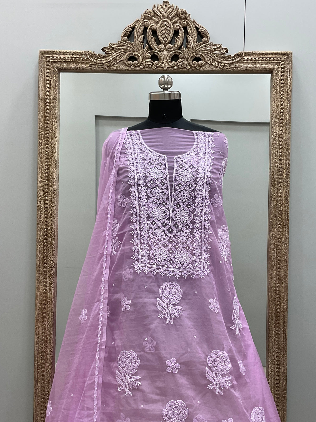 Semi Organza Straight Pearl And Work With Dupatta  Purple