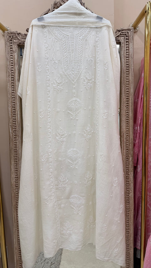 Pure Mulmul Cotton  Kurta Pearl And Addon Work With Dupatta White 06