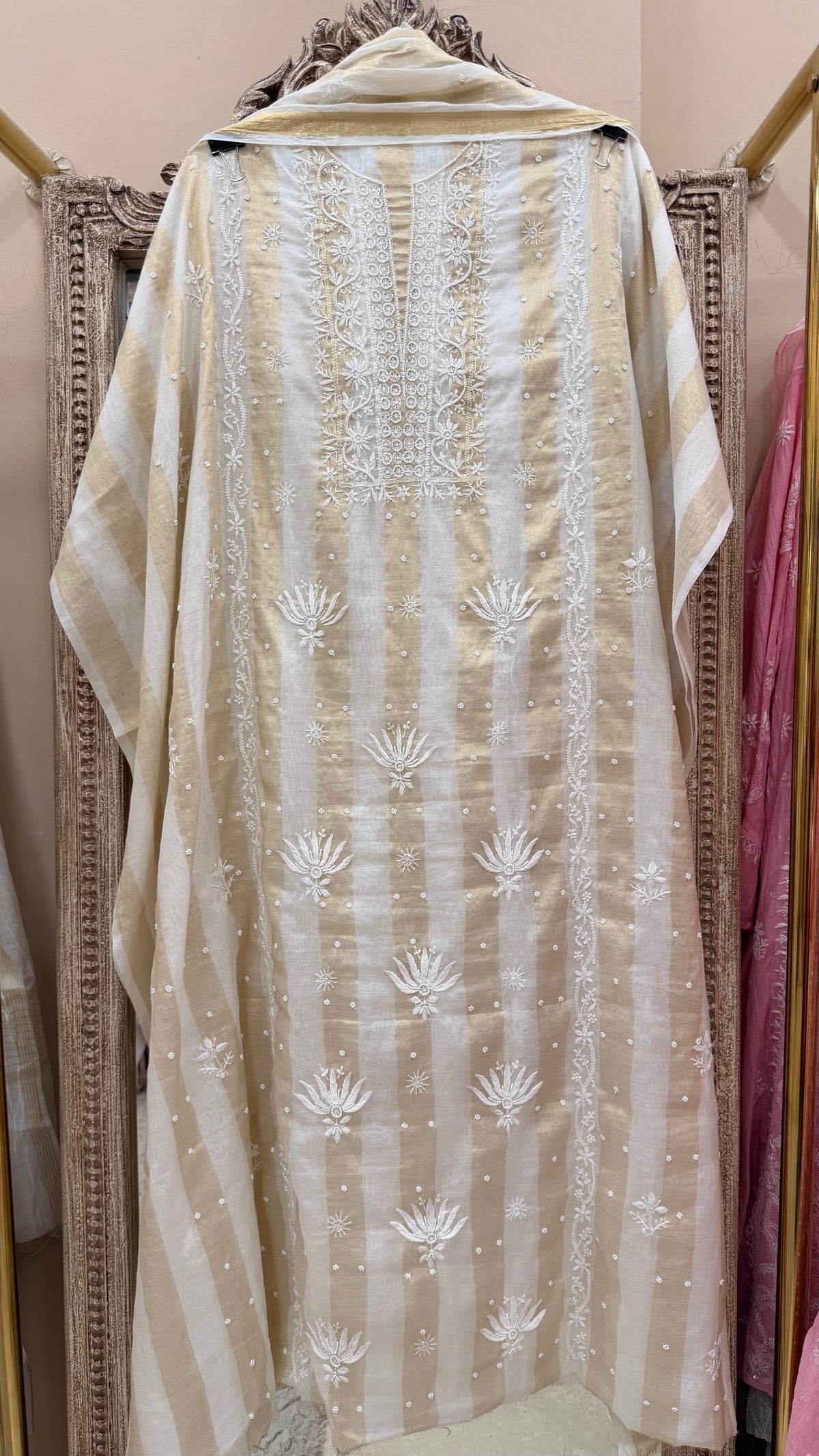 Pure Mulmul Cotton  Kurta Pearl And Addon Work With Dupatta Golden