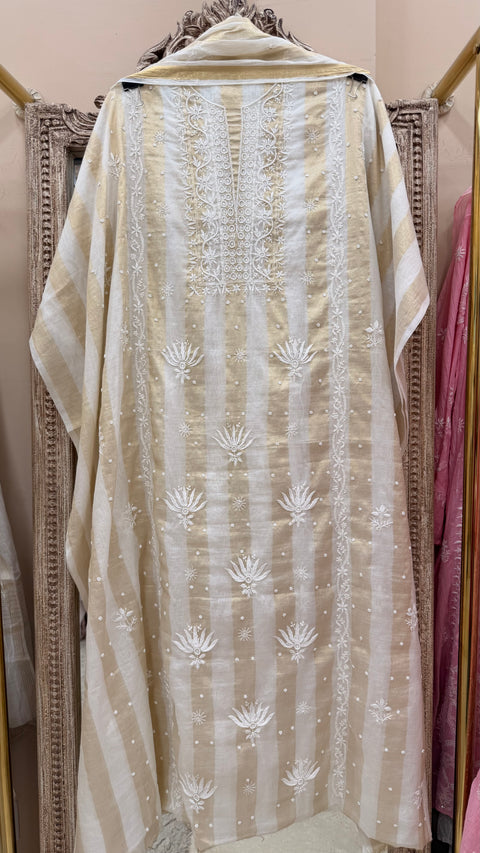 Pure Mulmul Cotton  Kurta Pearl And Addon Work With Dupatta Golden