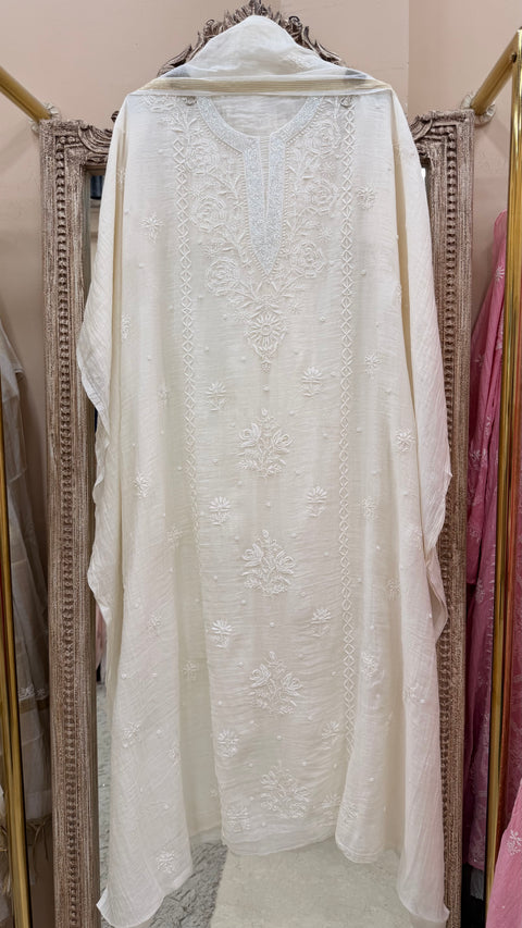 Pure Mulmul Cotton  Kurta Pearl And Addon Work With Dupatta White 07