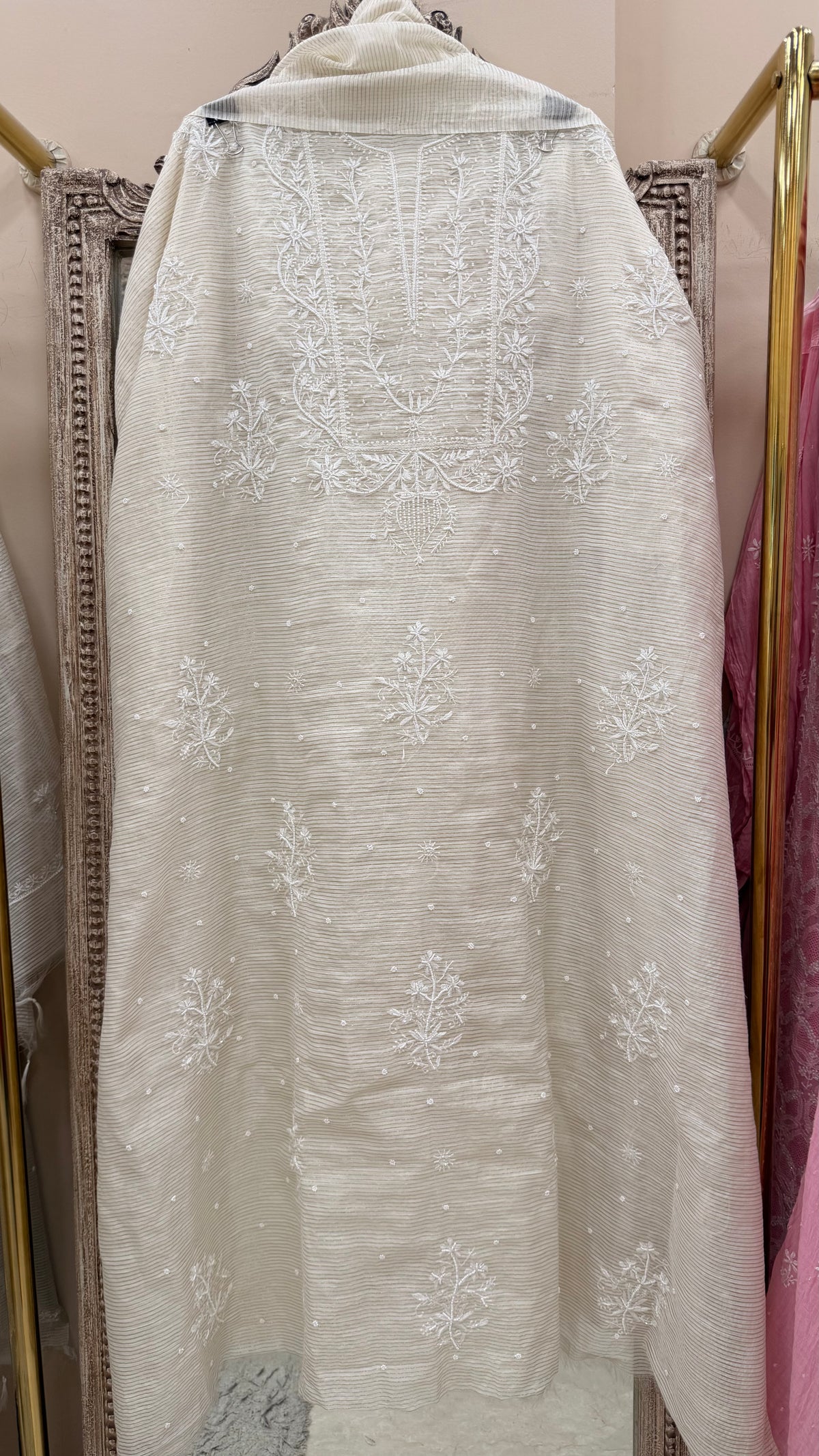 Pure Mulmul Cotton  Kurta Pearl And Addon Work With Dupatta Golden