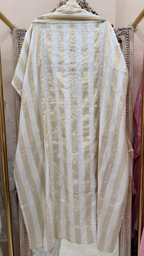 Pure Mulmul Cotton  Kurta Pearl And Addon Work With Dupatta Golden