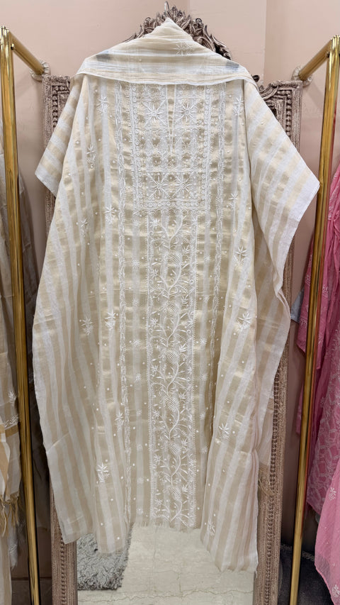 Pure Mulmul Cotton  Kurta Pearl And Addon Work With Dupatta Golden