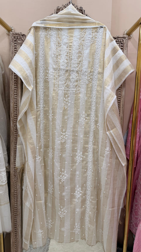 Pure Mulmul Cotton  Kurta Pearl And Addon Work With Dupatta Golden