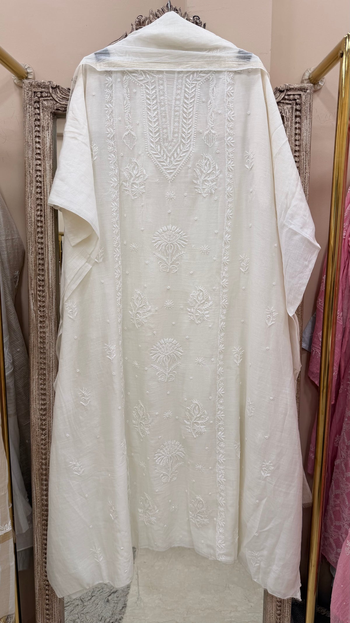 Pure Mulmul Cotton  Kurta Pearl And Addon Work With Dupatta White 12