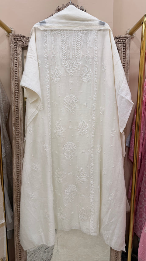 Pure Mulmul Cotton  Kurta Pearl And Addon Work With Dupatta White 12