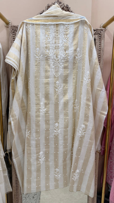 Pure Mulmul Cotton  Kurta Pearl And Addon Work With Dupatta Golden