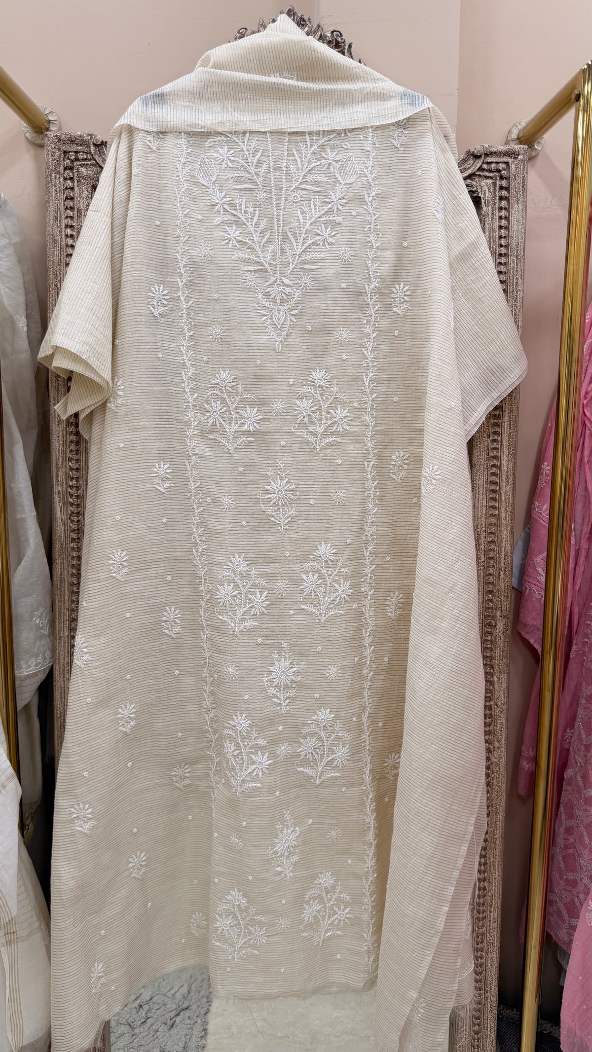 Pure Mulmul Cotton  Kurta Pearl And Addon Work With Dupatta Golden
