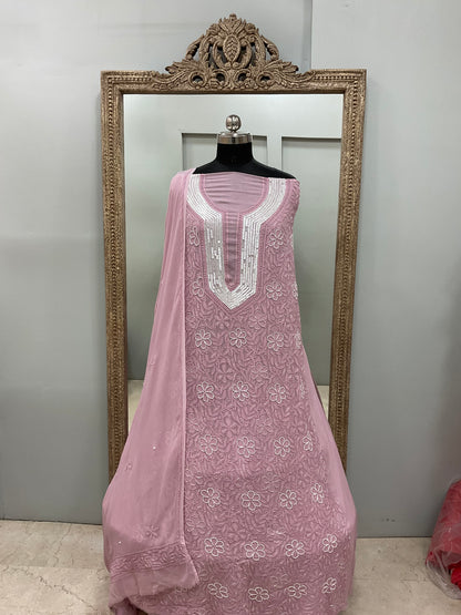 Pearl Gala Straight with Heavy Pearl Work Onion Pink