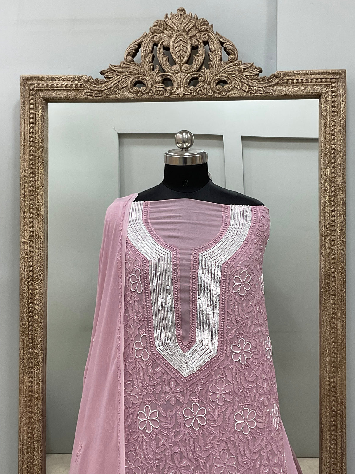 Pearl Gala Straight with Heavy Pearl Work Onion Pink