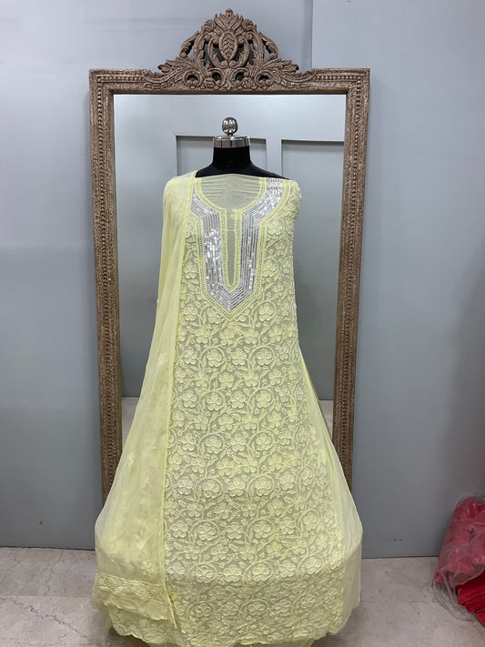 Pearl Gala Straight with Heavy Pearl Work Yellow