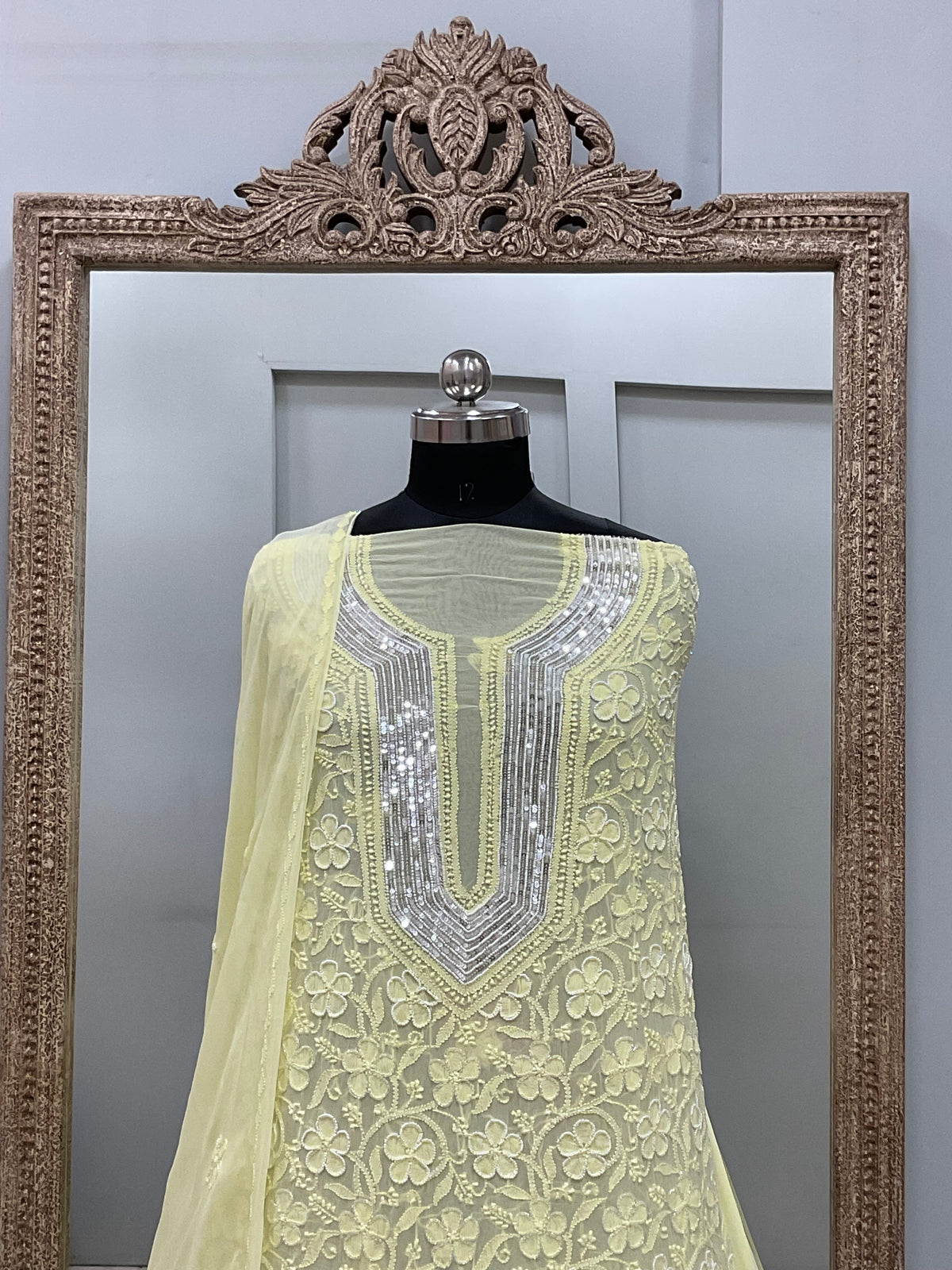 Pearl Gala Straight with Heavy Pearl Work Yellow