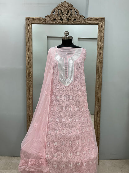 Pearl Gala Straight with Heavy Pearl Work  Pink
