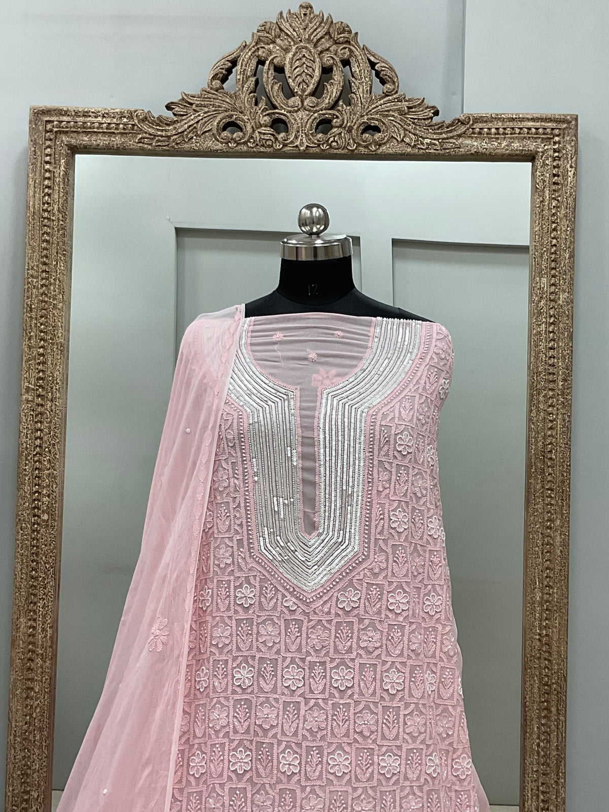 Pearl Gala Straight with Heavy Pearl Work  Pink