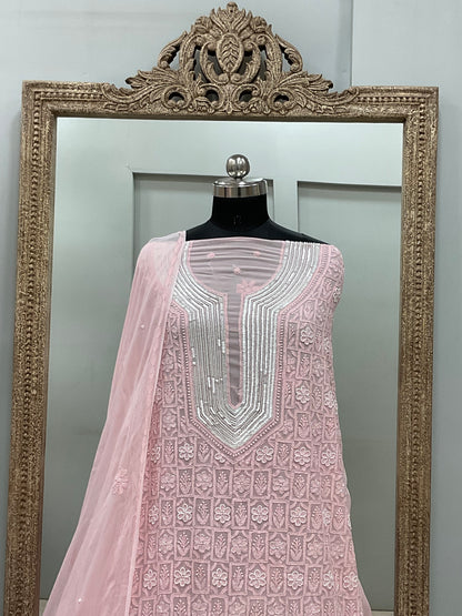 Pearl Gala Straight with Heavy Pearl Work  Pink