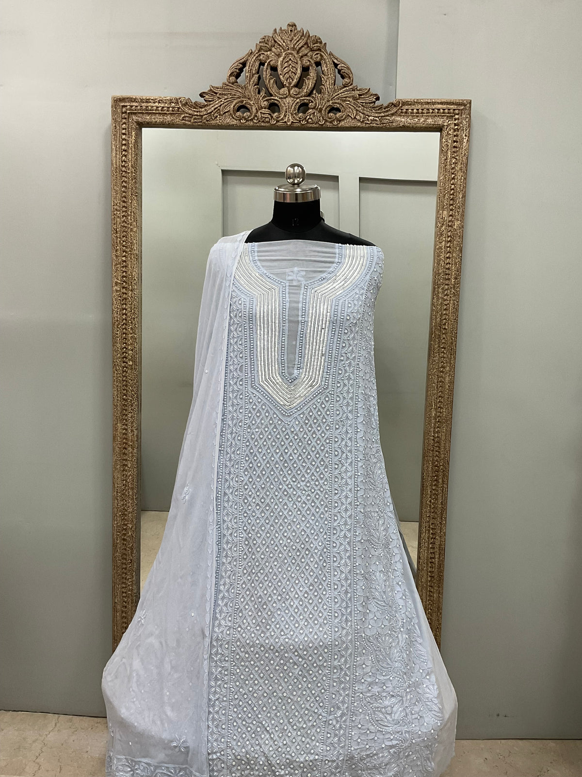 Pearl Gala Straight with Heavy Pearl Work  Blue