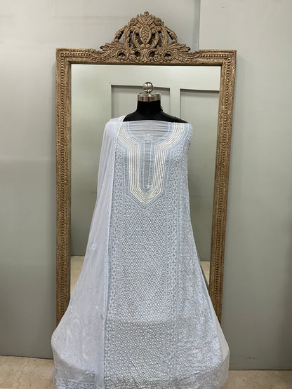 Pearl Gala Straight with Heavy Pearl Work  Blue