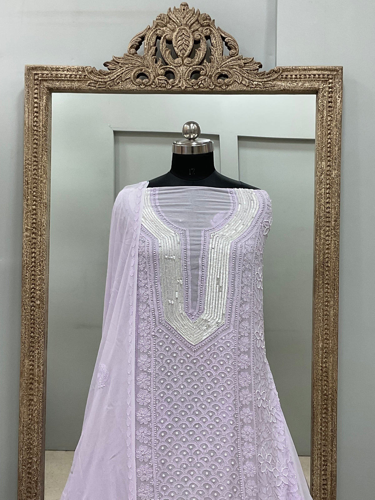 Pearl Gala Straight with Heavy Pearl Work  Lilac