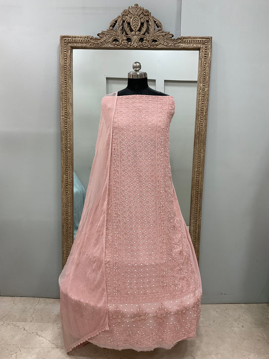 Georgette Straight Heavy Pearl Work With Chiffon Dupatta Onion Pink