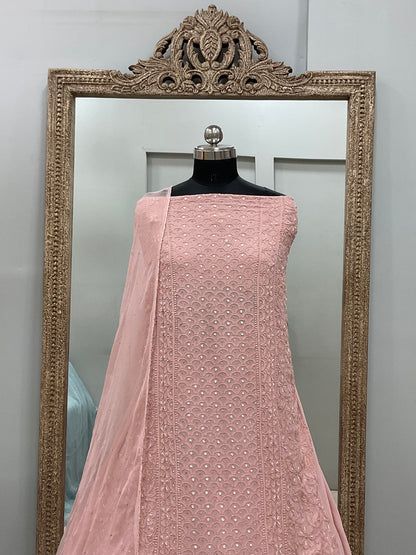 Georgette Straight Heavy Pearl Work With Chiffon Dupatta Onion Pink