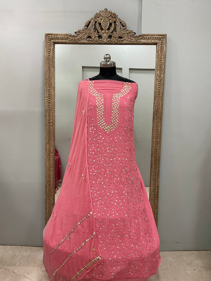 Georgette Straight Heavy Gota Work With Chiffon Dupatta Pink