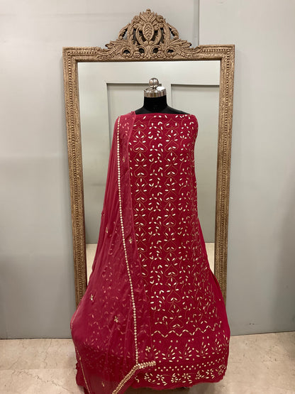 Georgette Straight Heavy Gota Work With Chiffon Dupatta Maroon