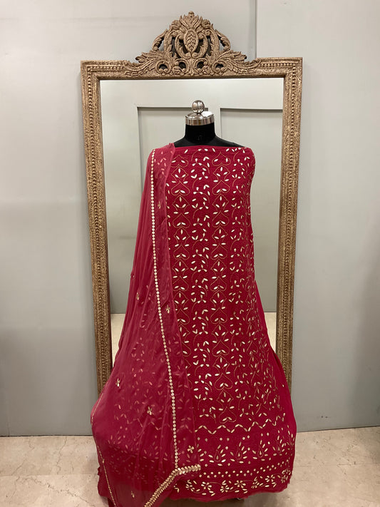 Georgette Straight Heavy Gota Work With Chiffon Dupatta Maroon