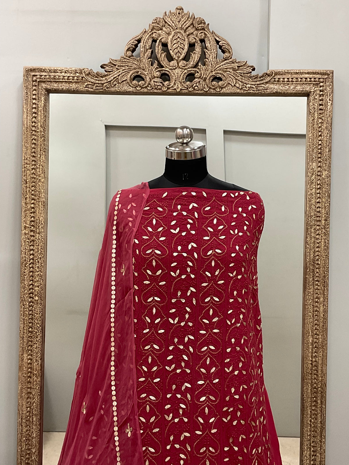 Georgette Straight Heavy Gota Work With Chiffon Dupatta Maroon