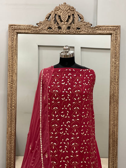Georgette Straight Heavy Gota Work With Chiffon Dupatta Maroon