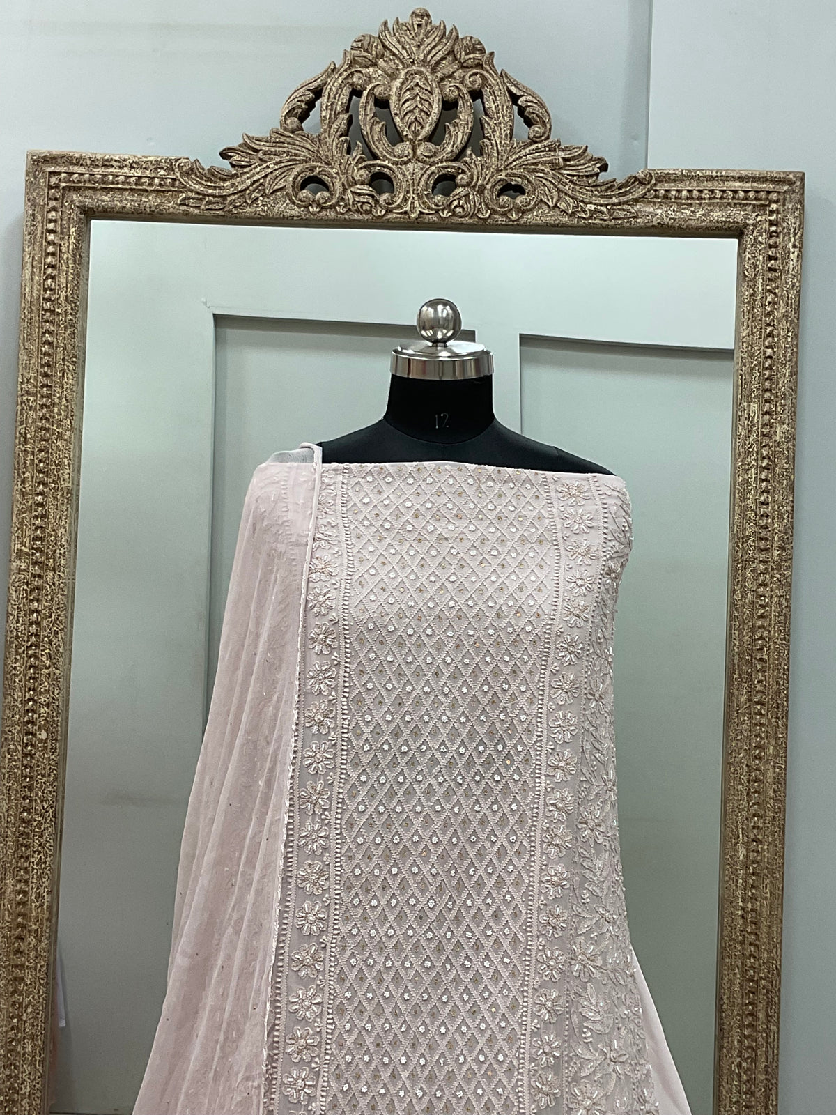 Georgette Straight Heavy Pearl Work With Chiffon Dupatta Lilac