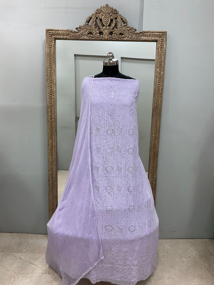 Georgette Straight Heavy Mukaish Work With Chiffon Dupatta Lilac